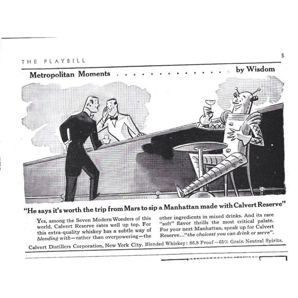 Metropolitan Moments Cartoon Calvert Distillers Whiskey Robot 1940s Print Ad - Picture 1 of 4